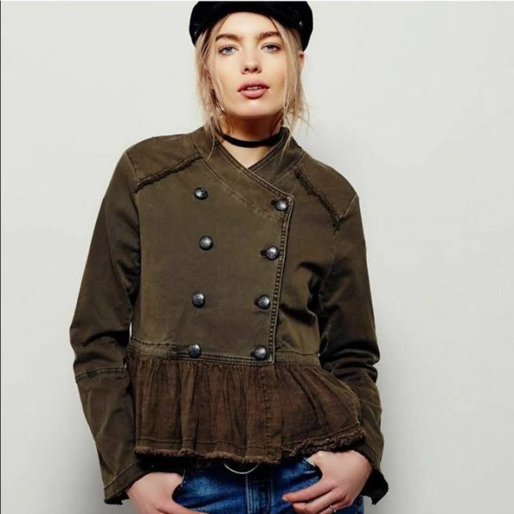 Free People Olive Peplum Military Jacket